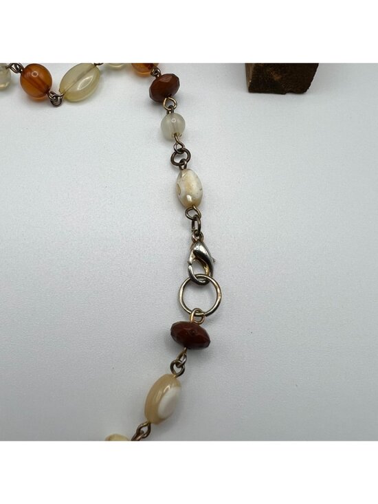 Layered Beaded & Chain Necklaces Featuring Warm Tones Of Amber Cream Bronze And - Picture 3 of 6